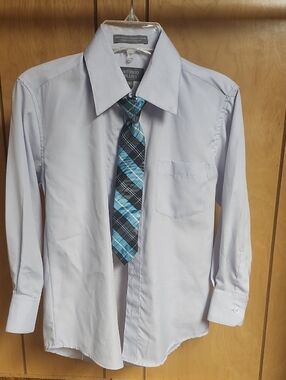 Light Blue Boy's Dress Shirt With Clip-on Tie